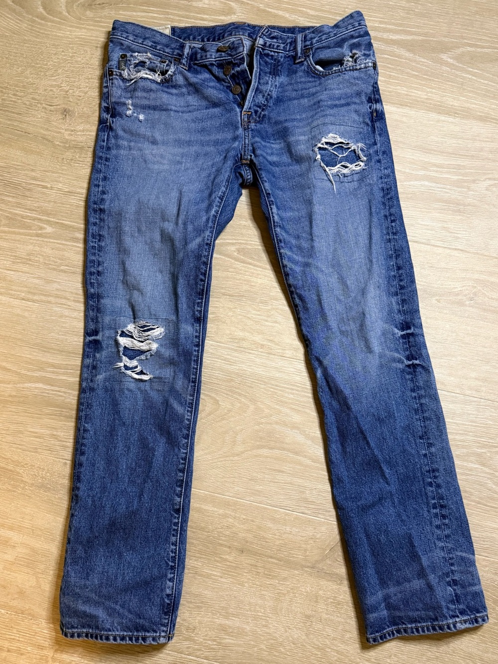 Abercrombie & Fitch Men's Straight Jeans - Distressed Blue Denim